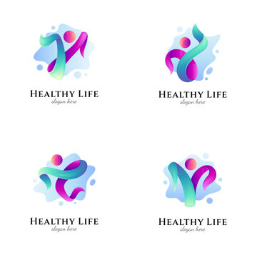 healthy life logo template collection, set of people logo