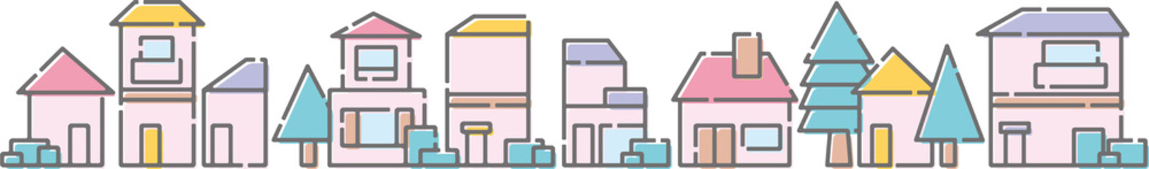 並ぶ家（パステルカラー）