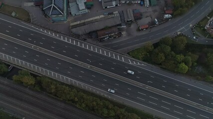 Aerials North London Near Wembley Stadium, London, England, Suburban Area Sunset Heavy traffic Near M1 Intersection