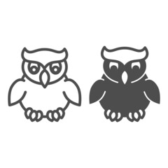 Owl, halloween, spooky bird, dark mascot line and solid icon, halloween concept, night bird vector sign on white background, outline style icon for mobile concept and web design. Vector graphics.