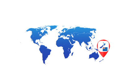 Fototapeta na wymiar New Zealand map location flag pin in world map