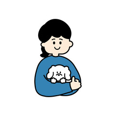 犬をだっこする女性　上半身　カラー