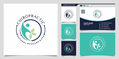 Chiropractic logo with circle concept and business card design Premium Vector