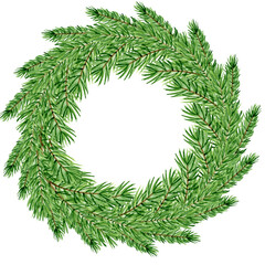 Rustic Christmas watercolor wreath. Hand drawn farmhouse door hanger illustration. Isolated clipart element on white background