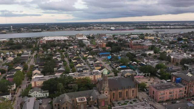 Aerial view of the French Quarter post Hurricane Ida