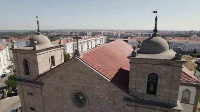 Close up of Bell towers of The Cathedral of Castelo Branco also known as  Church of Saint Michael, Portugal