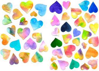 Watercolor rainbow isolated hearts set