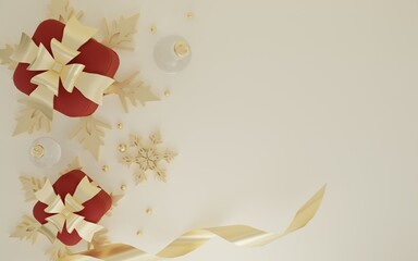 3d rendering of golden happy new year, winter season or merry christmas background