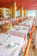 Interior of the restaurant of the luxury five stars hotel or resort.