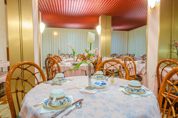 Interior of the restaurant of the luxury five stars hotel or resort.