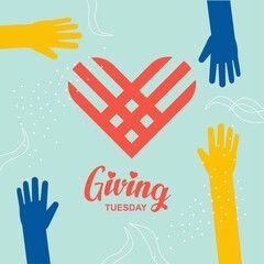 Happy Giving Tyesday. Trendy abstract art templates with hand, logo, dots. Set of flat backgrounds for social media, stories, banners, invitation card, poster, greeting card, header for website