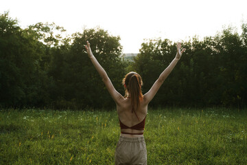 Pretty woman nature fresh air landscape fields