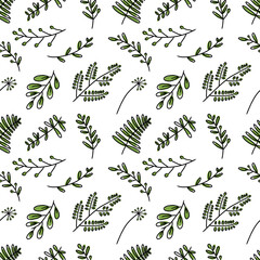 hand drawing seamless pattern botanical greenery leaves