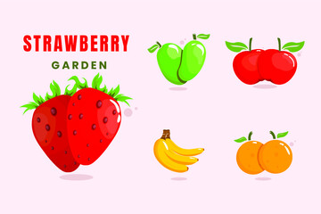 A Collection Of Orchard Logo Templates, With Various Fruit Variants As Mascot
