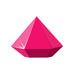 Hexagon red gemstone. Ruby side view. Cartoon vector illustration