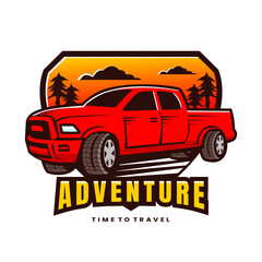 Adventure logo red car mascot, classic logo adventure
