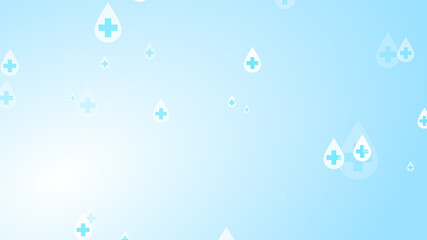 Medical health cross white on blue sanitizer drop pattern background. Abstract healthcare clean and Hygiene concept.