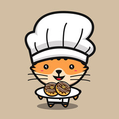 cute chef cat cartoon
