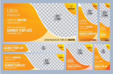Naklejka premium Set of Yellow and Black Web banners templates, Coverpage Standard sizes with space. Vector illustration