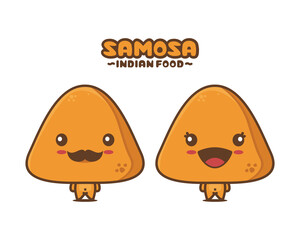cute samosa cartoon mascot, traditional indian food vector illustration