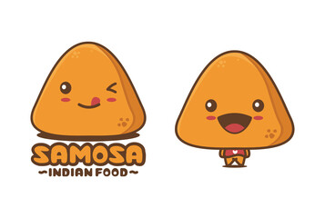 cute samosa cartoon mascot, traditional indian food vector illustration
