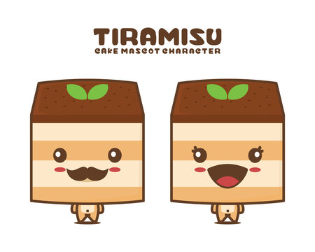 funny tiramisu cartoon mascot, sweet cake vector illustration