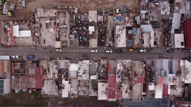 Top down view of poor neighborhood of VIlla Miseria Favela in Buenos Aires, Argentina