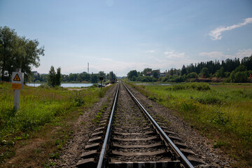 Fototapeta na wymiar Railway in the city of Sortavala in the Republic of Karelia in Russia