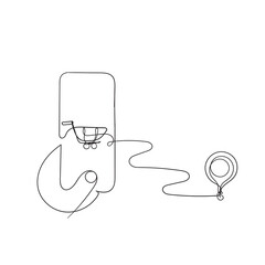 hand drawn doodle mobile gps and shopping cart illustration in continuous line drawing