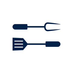 BBQ or grill tools icon in flat design. Barbecue fork sign isolated symbols on white background. Simple silhouette BBQ tools. Logo. Vector illustration.