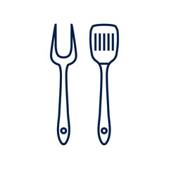 BBQ or grill tools icon in flat design. Barbecue fork sign isolated symbols on white background. Simple silhouette BBQ tools. Logo. Vector illustration.
