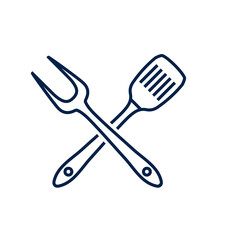 BBQ or grill tools icon in flat design. Barbecue fork sign isolated symbols on white background. Simple silhouette BBQ tools. Logo. Vector illustration.