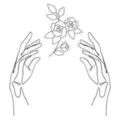 Vector abstract logo design hand with rose symbol. One line style