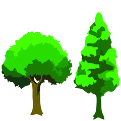 Set of green trees painting.Vector illustration icon hand drawn isolated illustration