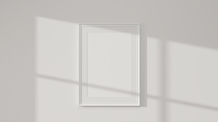 Simple white picture photo poster frame mockup on white wall
