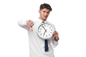 businessmen with clock in hand break office light background
