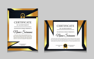 Fototapeta premium Certificate of achievement border design templates with elements of luxury gold badges and modern line patterns. vector graphic print layout can use For award, appreciation, education