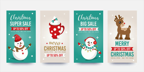  Christmas template for social media stories. Vector illustration.