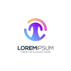 Fototapeta premium technology logo letter T with circle gradient colorful