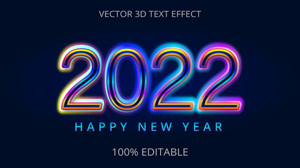 2022 Neon 3d text effect design 