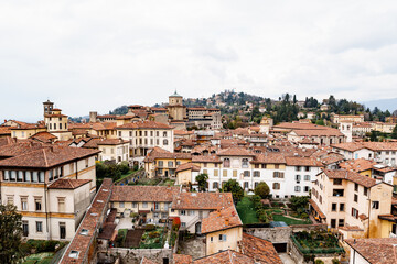 Fototapeta na wymiar Courtyards of an old houses in Bergamo. Top view