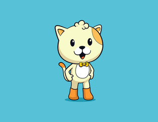 Cute cat cartoon character with happy face