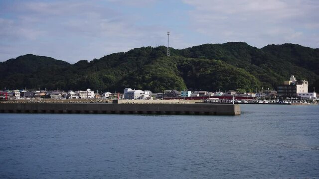 Kada Port in Wakayama, Japan. Pan Establishing Shot on Sunny Day