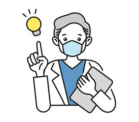 提案をする白衣を着てマスクをした年配男性の看護師/医師のイラスト素材