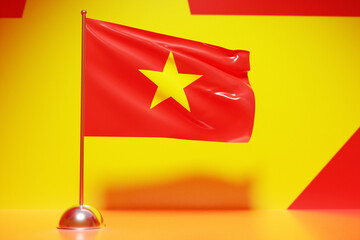3D illustration of the national flag of Vietnam on a metal flagpole fluttering .Country symbol.