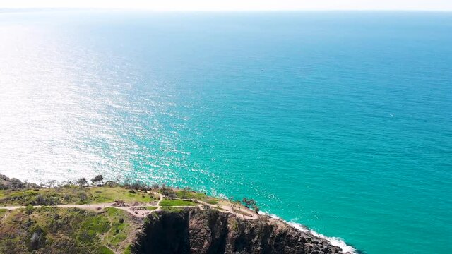 Upwards Revealing Drone Shot Flying Over Hells Gates, Showing Turquoise Ocean, in Noosa National Park. Queensland, Australia 