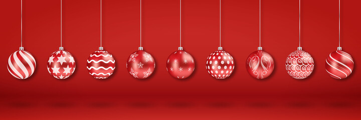 Christmas and new year decoration set of 3d realistic red balls with various ornament