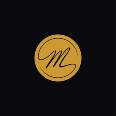 Luxury letter M vector logo in golden circle