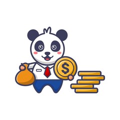 Businessman panda with dollar coin and a pouch of money
