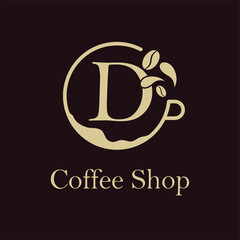 Initial D letter with Coffee Cup, Coffee Bean, Liquid for Coffee Shop, Restaurant, Cafe, Beverage Business Simple and modern Logo Template Idea